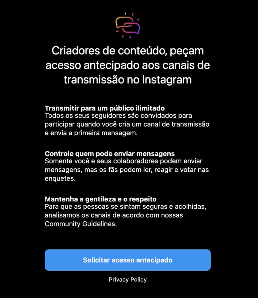 Como Solicitar canal de transmissão no instagram