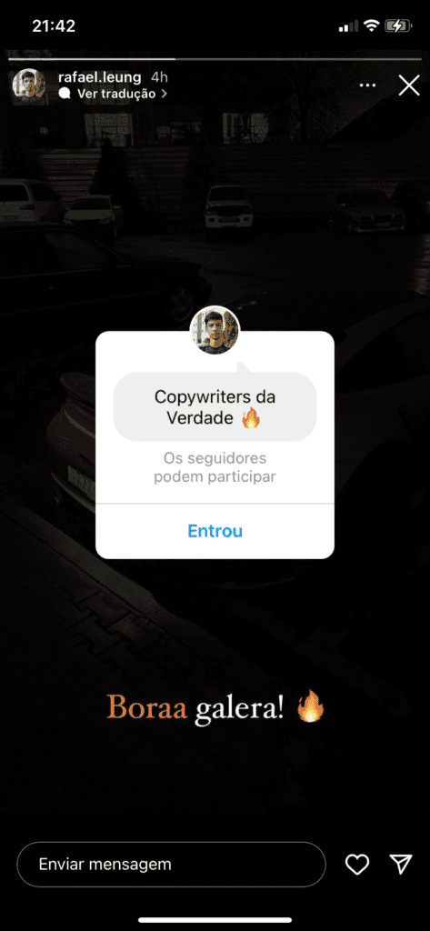 Sticke de convidar para o canal de transmissão do instagram